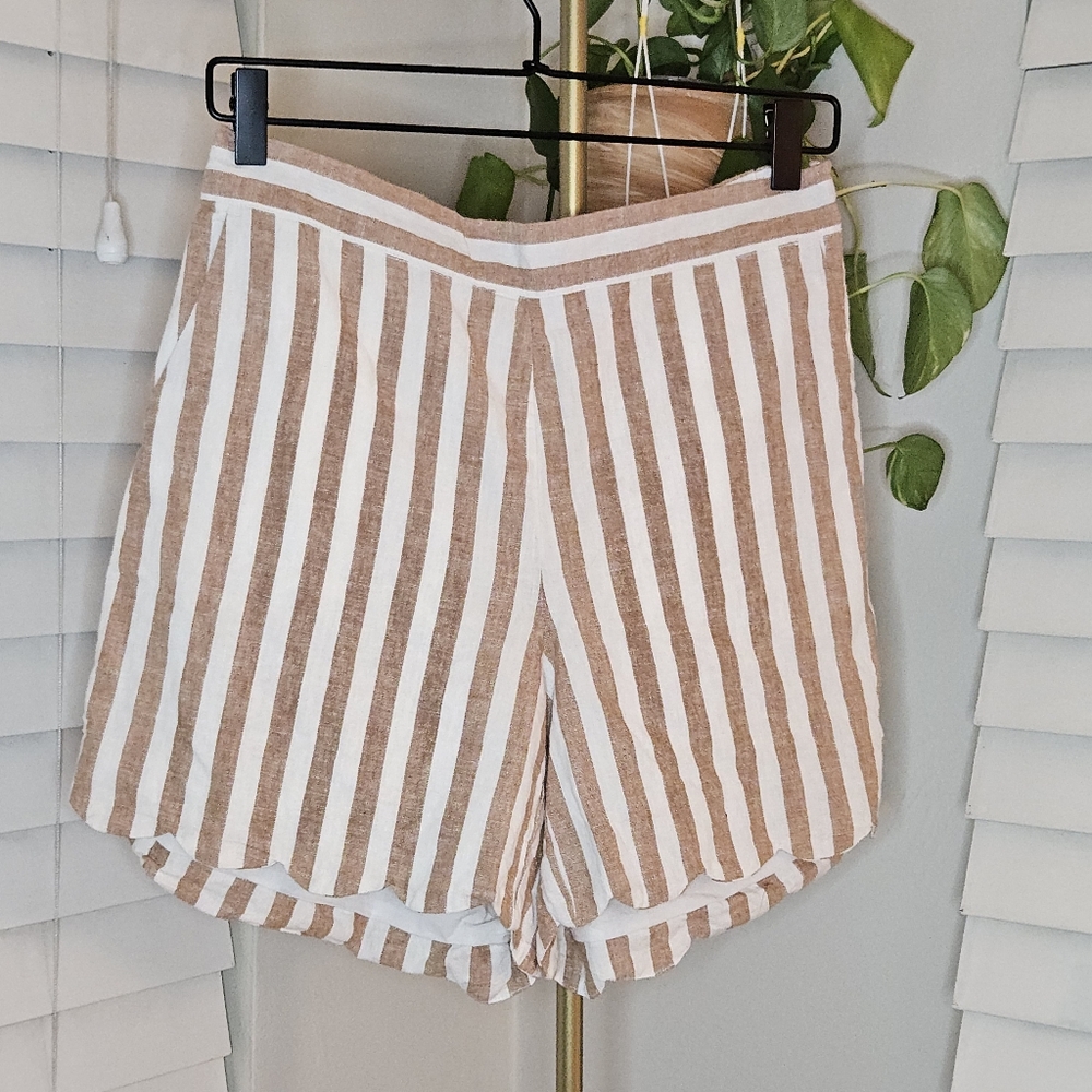Tommy Hilfiger Scallop-Hem Striped Linen-Blend Shorts High Rise Flat Front